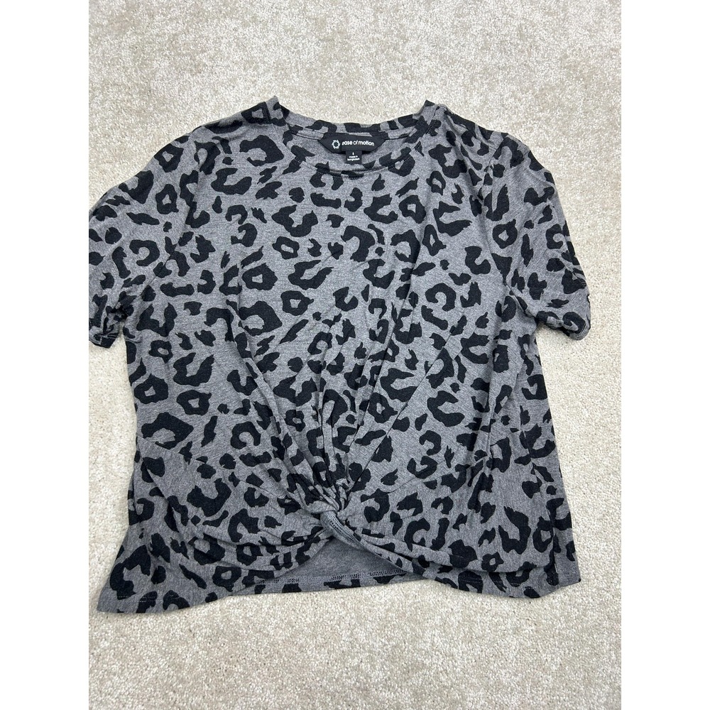 Ease Of Motion Shirt Womens Large Gray Leopard Twist Front Short Sleeve Top
